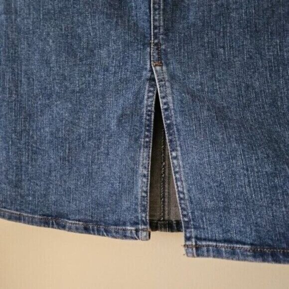 Mavi Ariana Denim Skirt US S Blue Pintuck Midi Back Slit Zip Fly Stretch Preppy - Picture 10 of 10